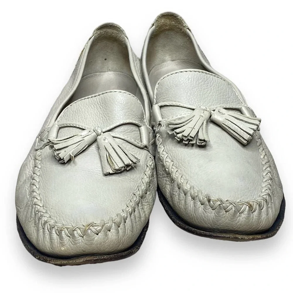 Cole Haan Light Grey Tassle Penny Loafers B597 Size 7.5